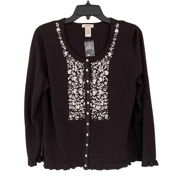 NEW, Sundance, Floral Embroidered Cardigan, Button-up, Black - Picture 2 of 8